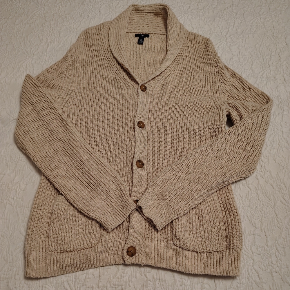 Gap Men's Cream Rib Shawl Collar Cardigan
